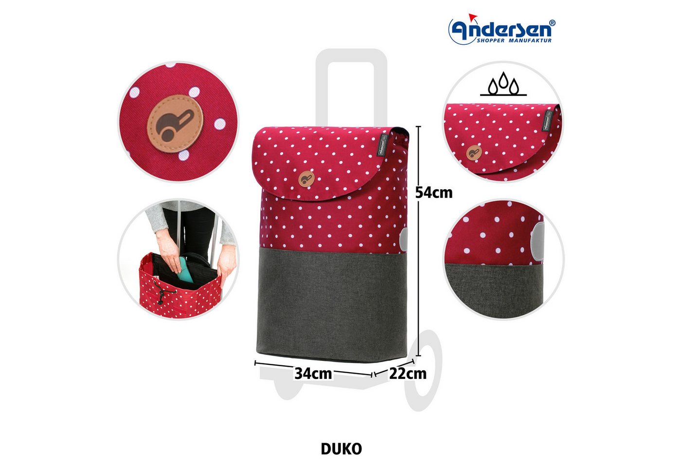Andersen Einkaufstrolley Scala Shopper Duko rot, belastbar bis 40kg, wasserabweisend – Bild 3 von 5