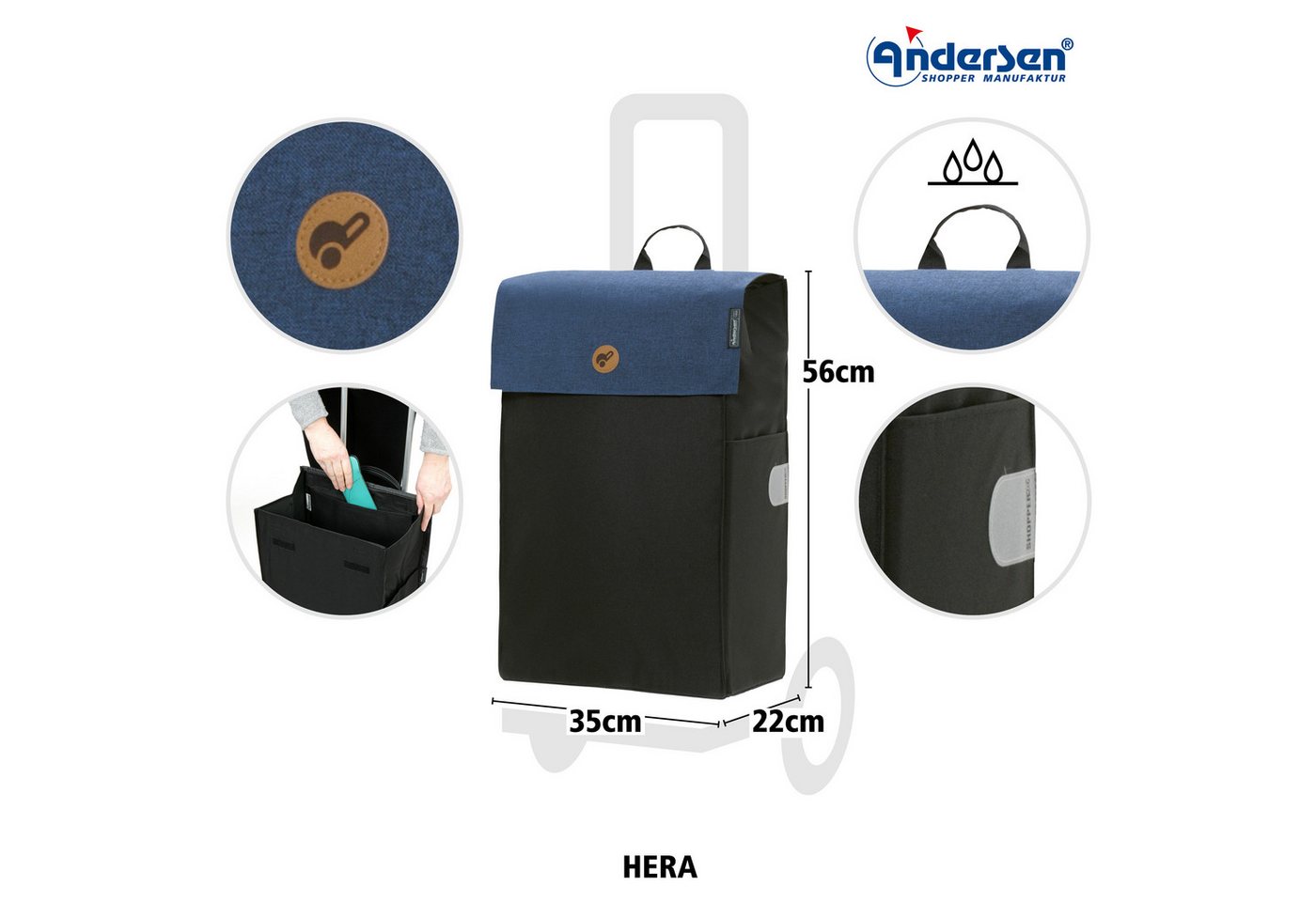 Andersen Einkaufstrolley Scala Shopper Hera blau, belastbar bis 40kg, wasserabweisend – Bild 4 von 5