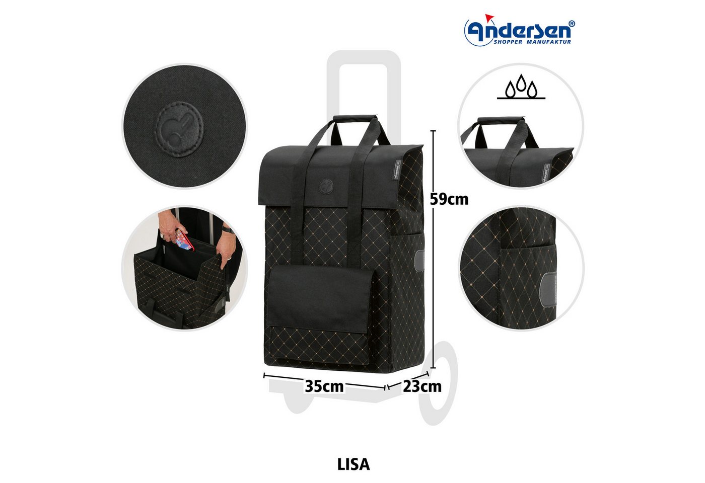 Andersen Einkaufstrolley Scala Shopper Lisa schwarz, belastbar bis 40kg, wasserabweisend – Bild 4 von 5