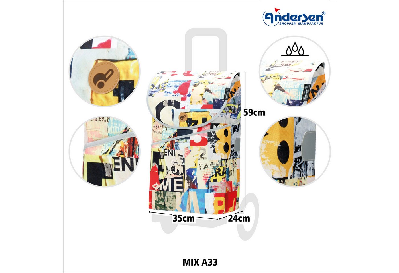Andersen Einkaufstrolley Scala Shopper MIX A33, belastbar bis 40kg, wasserabweisend – Bild 3 von 5