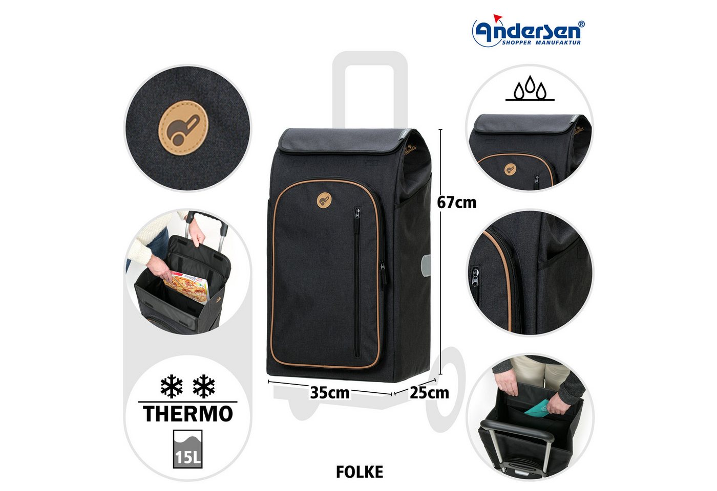 Andersen Einkaufstrolley Tasche Folke schwarz, Thermofach 15 Liter, wasserabweisend – Bild 2 von 4