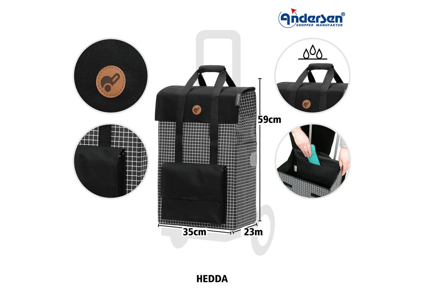 Andersen Einkaufstrolley Tasche Hedda schwarz, wasserabweisend – Bild 2 von 4