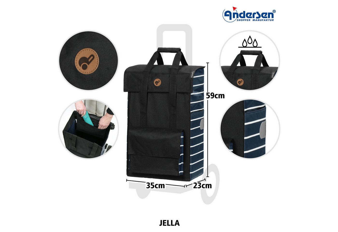 Andersen Einkaufstrolley Tasche Jella blau, wasserabweisend – Bild 2 von 4