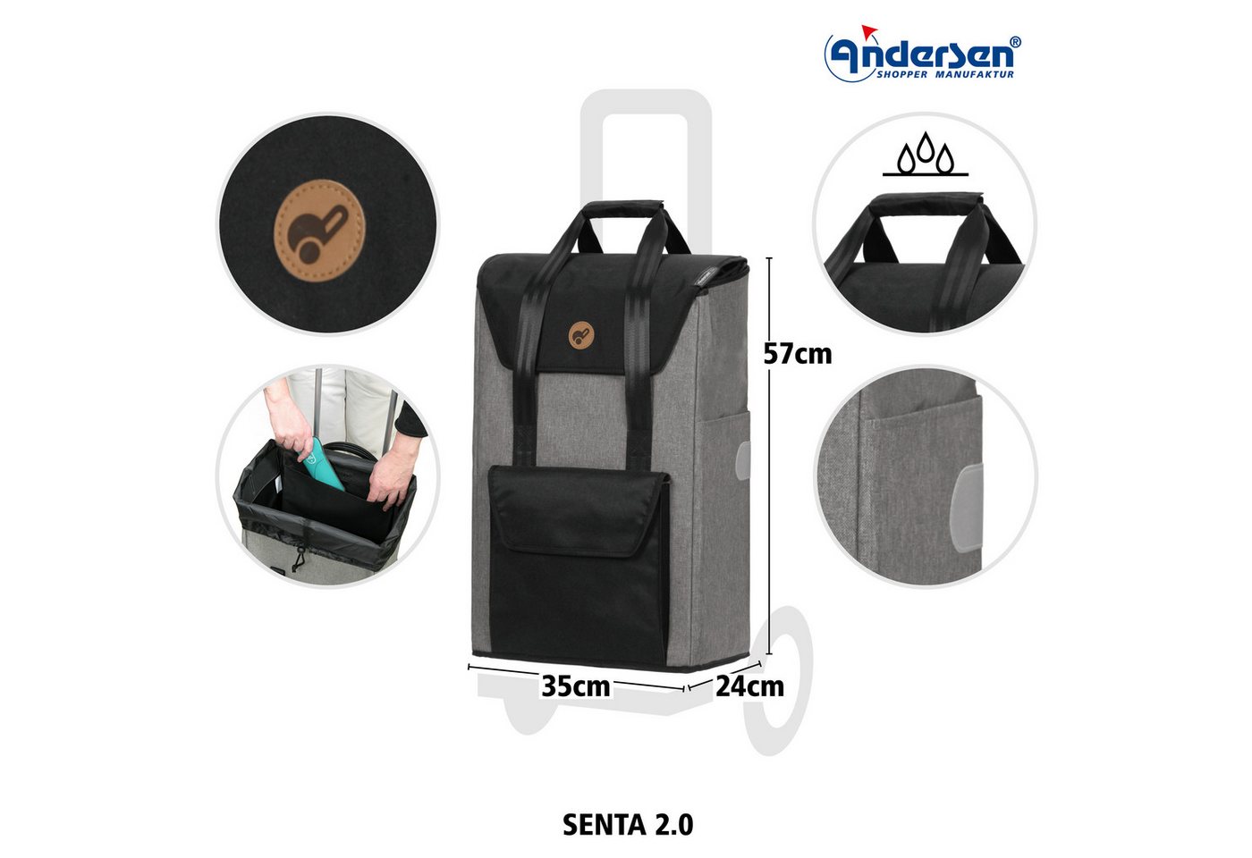 Andersen Einkaufstrolley Tasche Senta 2.0 grau, wasserabweisend – Bild 2 von 4