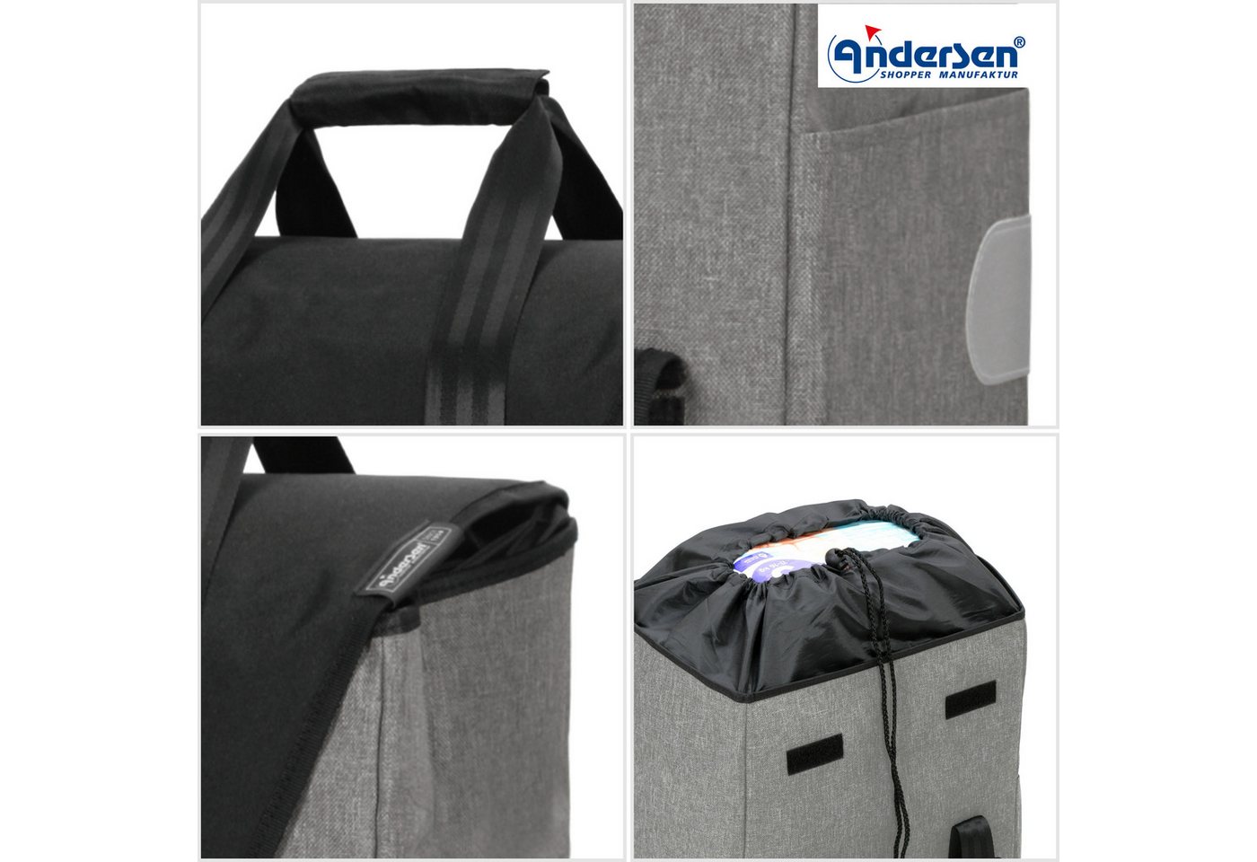 Andersen Einkaufstrolley Tasche Senta 2.0 grau, wasserabweisend – Bild 3 von 4