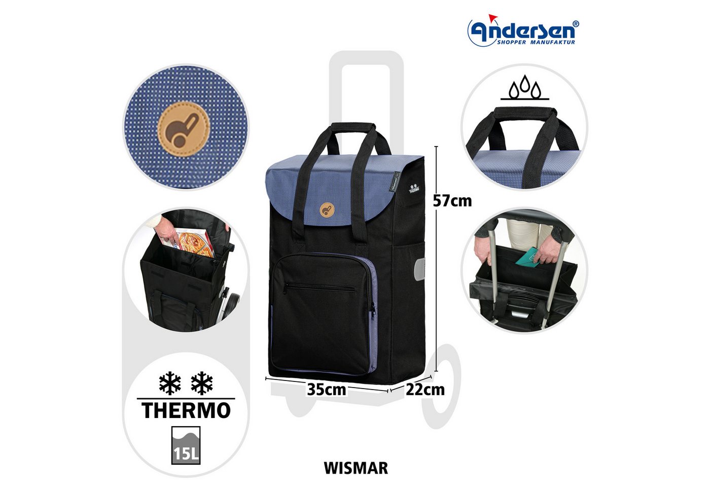 Andersen Einkaufstrolley Tasche Wismar schwarz, Thermofach 15 Liter, wasserabweisend – Bild 2 von 4