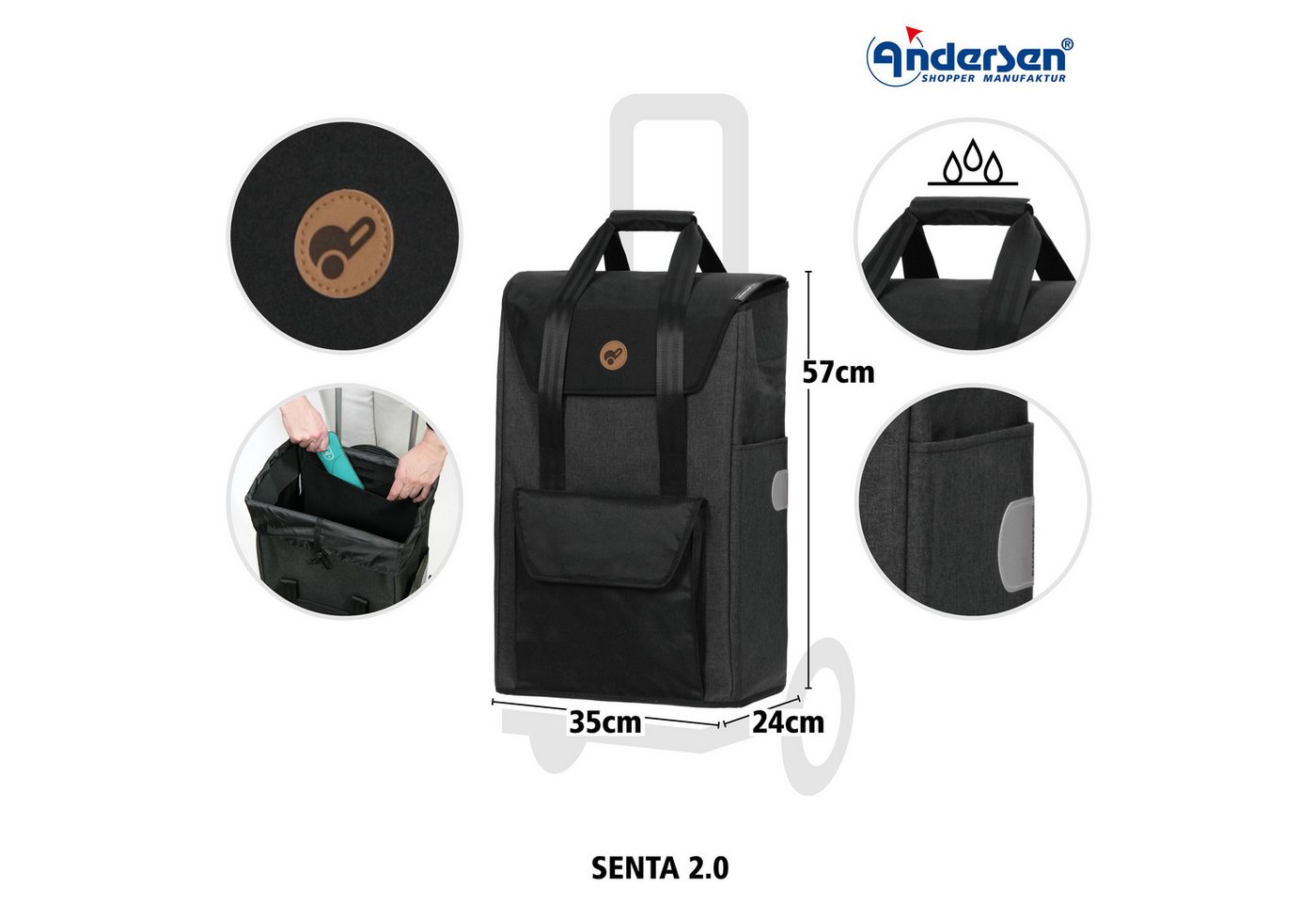 Andersen Einkaufstrolley Treppenst. Royal Sh. Senta 2.0 schwarz, klappbare Ladefläche, belastbar bis 50kg, wasserabweisend – Bild 3 von 5