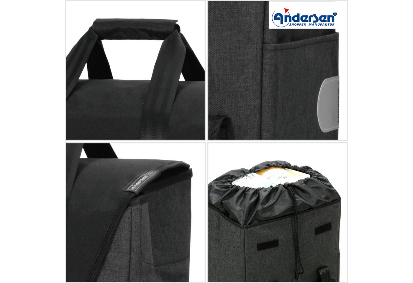 Andersen Einkaufstrolley Treppenst. Royal Sh. Senta 2.0 schwarz, klappbare Ladefläche, belastbar bis 50kg, wasserabweisend – Bild 5 von 5