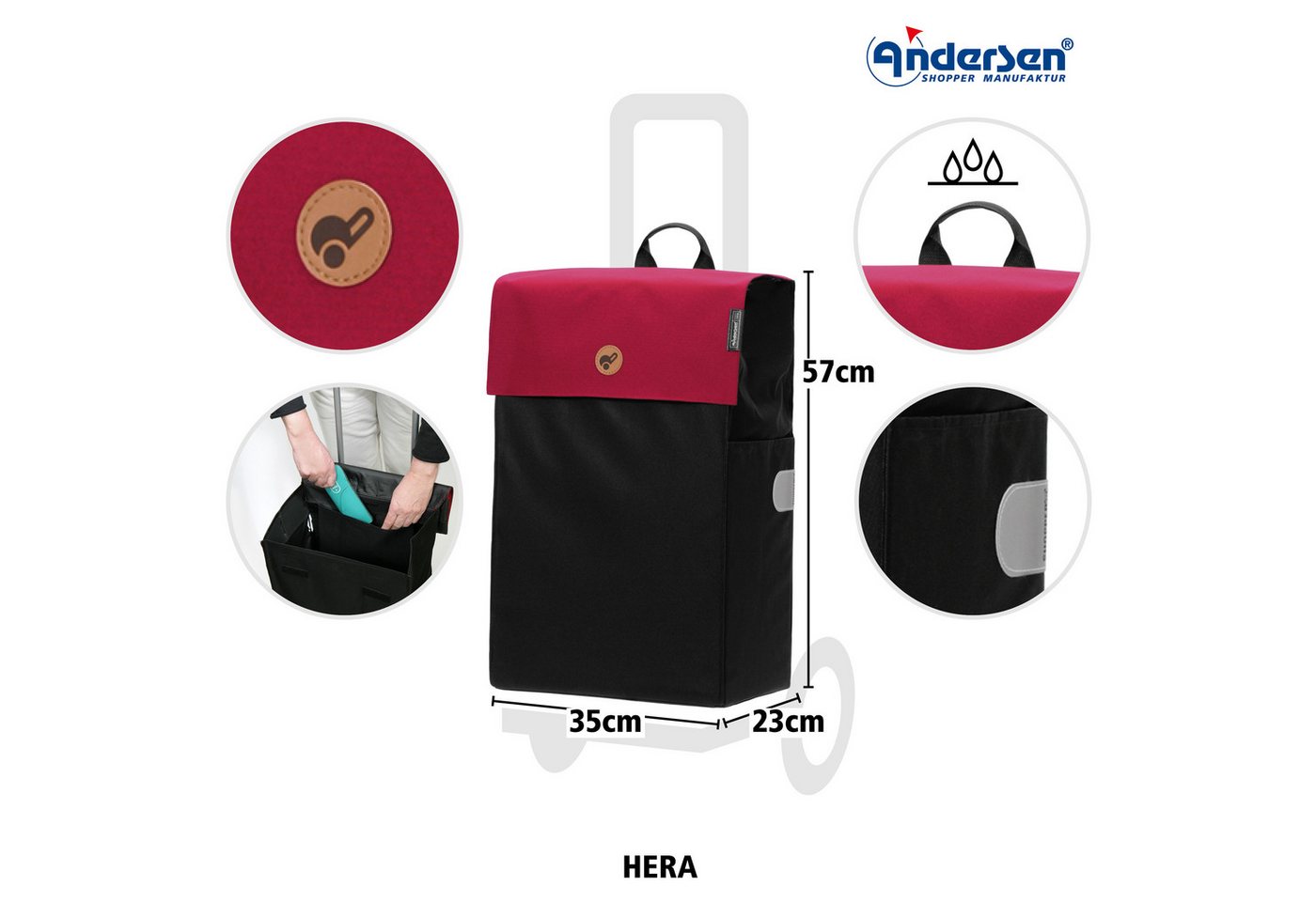 Andersen Einkaufstrolley Treppenst. Scala Sh. Hera rot, belastbar bis 40kg, wasserabweisend – Bild 3 von 5