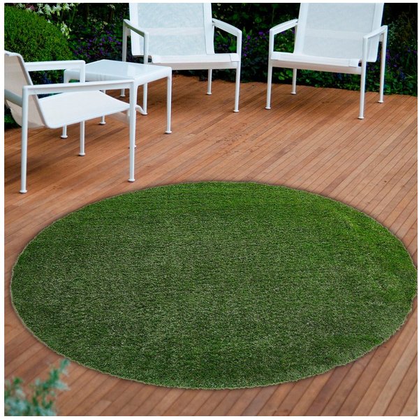 Andiamo Kunstrasen Rasenteppich Sansibar, Gesamthöhe ca. 20 mm, rund, realistische Optik, mit Drainagefunktion, für Balkon & Terrasse