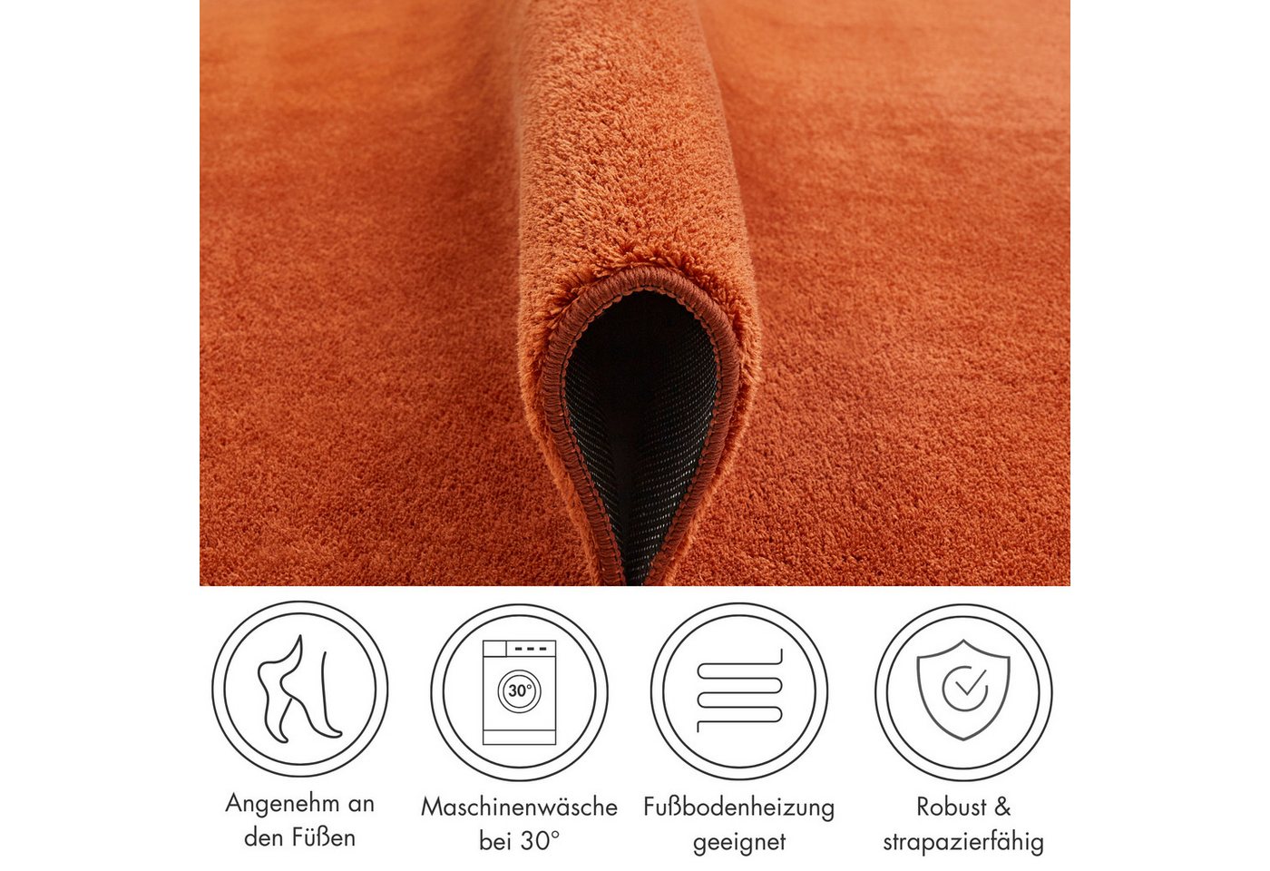 Andiamo Teppich Arezzo, rund, Höhe: 16 mm, Uni Farben, weicher Flor, waschbar, ideal im Wohnzimmer & Schlafzimmer – Bild 3 von 5