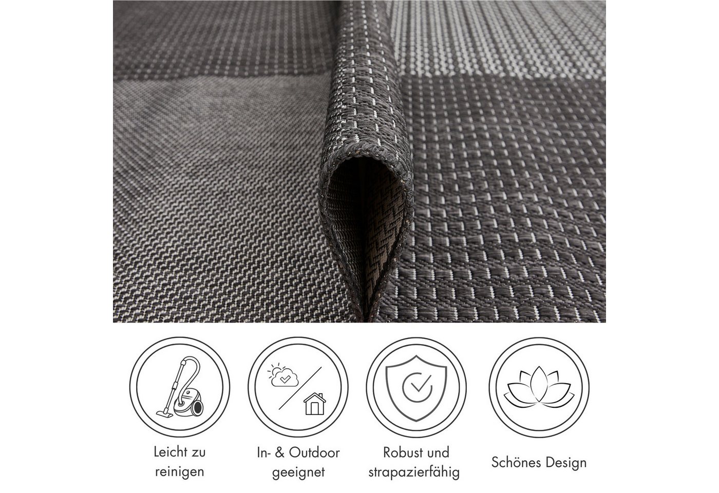 Andiamo Teppich ARIZONA1, rechteckig, Höhe: 5 mm, Flachgewebe, kariertes Muster, In- und Outdoor geeignet, wetterfest – Bild 3 von 5
