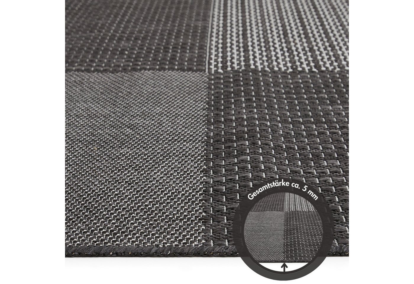 Andiamo Teppich ARIZONA1, rechteckig, Höhe: 5 mm, Flachgewebe, kariertes Muster, In- und Outdoor geeignet, wetterfest – Bild 4 von 5