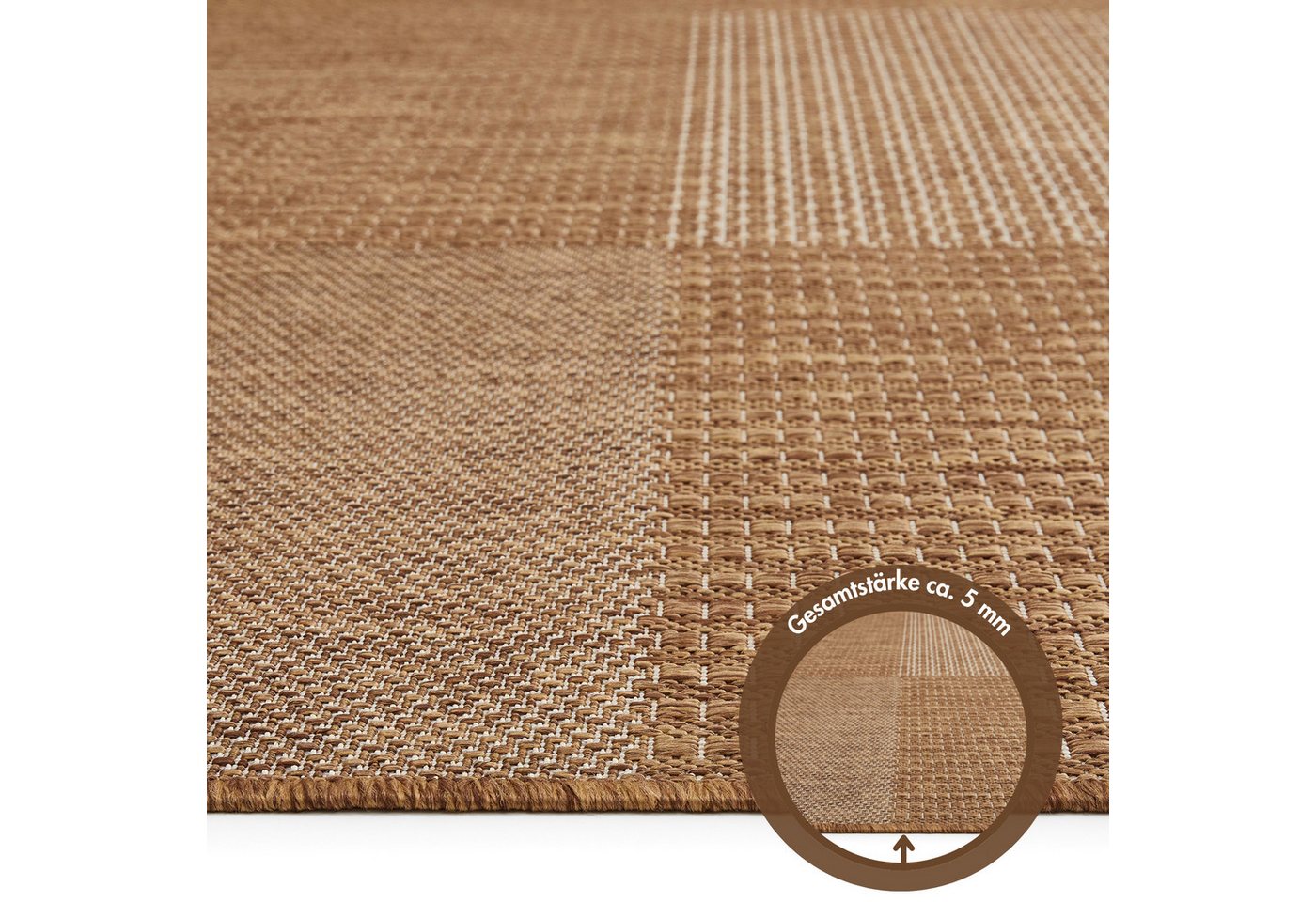 Andiamo Teppich ARIZONA1, rechteckig, Höhe: 5 mm, Flachgewebe, kariertes Muster, In- und Outdoor geeignet, wetterfest – Bild 4 von 5
