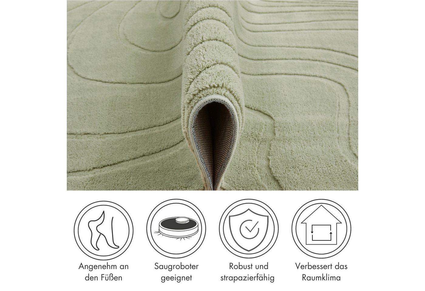 Andiamo Teppich Dale, rechteckig, Höhe: 10 mm, Uni Farben, Hoch-Tief-Struktur, Carving-Effekt, Wohnzimmer – Bild 3 von 5