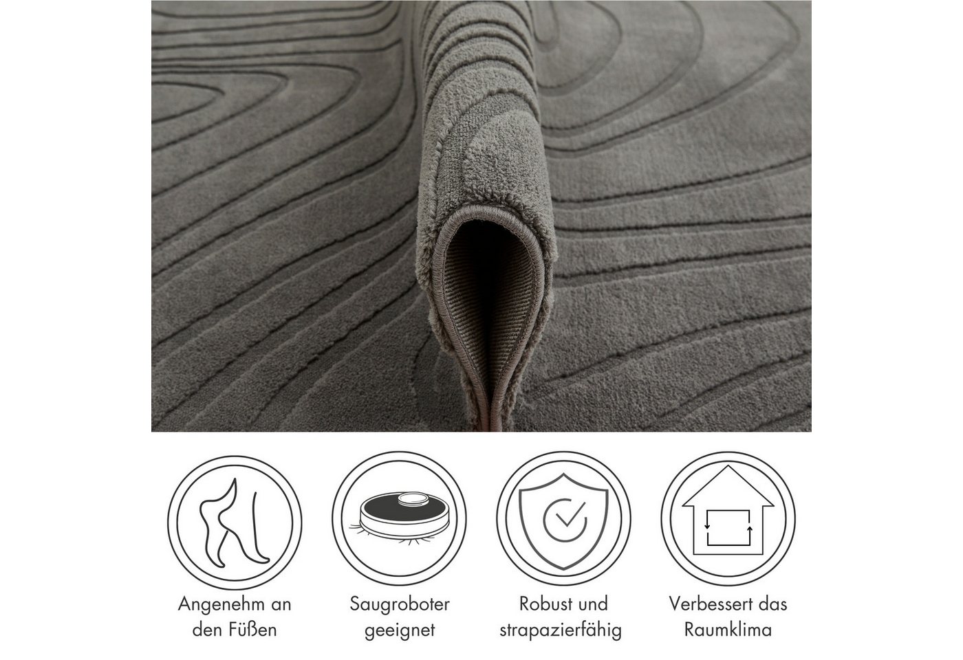 Andiamo Teppich Dale, rechteckig, Höhe: 10 mm, Uni Farben, Hoch-Tief-Struktur, Carving-Effekt, Wohnzimmer – Bild 3 von 5