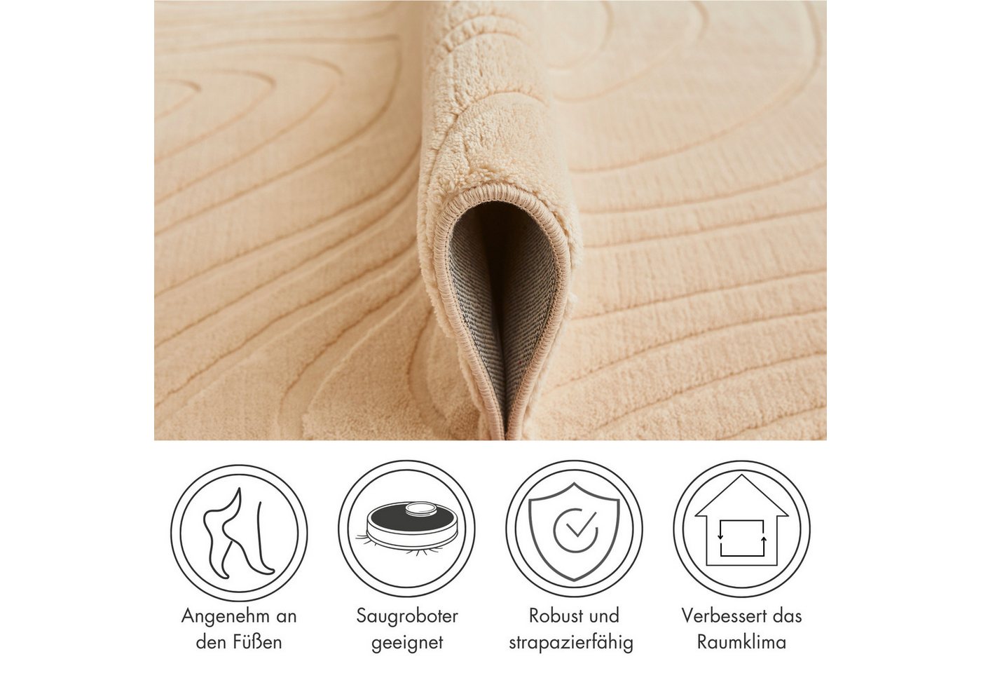 Andiamo Teppich Dale, rechteckig, Höhe: 10 mm, Uni Farben, Hoch-Tief-Struktur, Carving-Effekt, Wohnzimmer – Bild 3 von 5