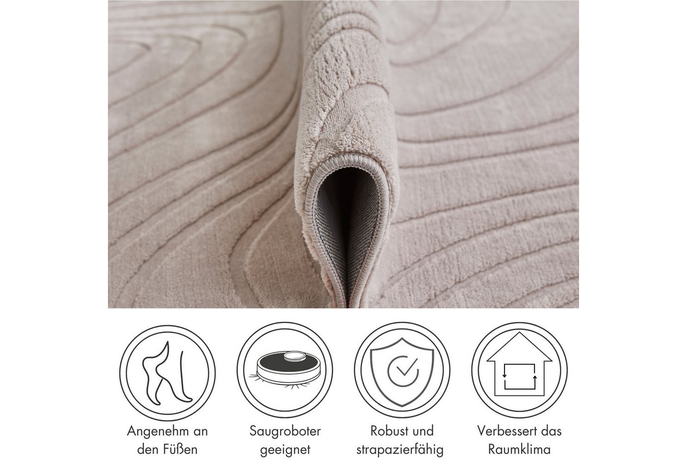 Andiamo Teppich Dale, rechteckig, Höhe: 10 mm, Uni Farben, Hoch-Tief-Struktur, Carving-Effekt, Wohnzimmer – Bild 3 von 5