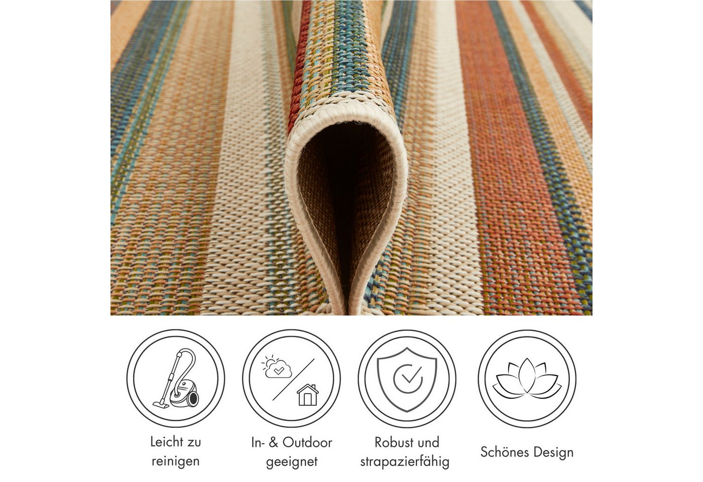Andiamo Teppich Sedona Streifen, rechteckig, Höhe: 5 mm, Flachgewebe, gestreift, In- und Outdoor geeignet – Bild 3 von 5