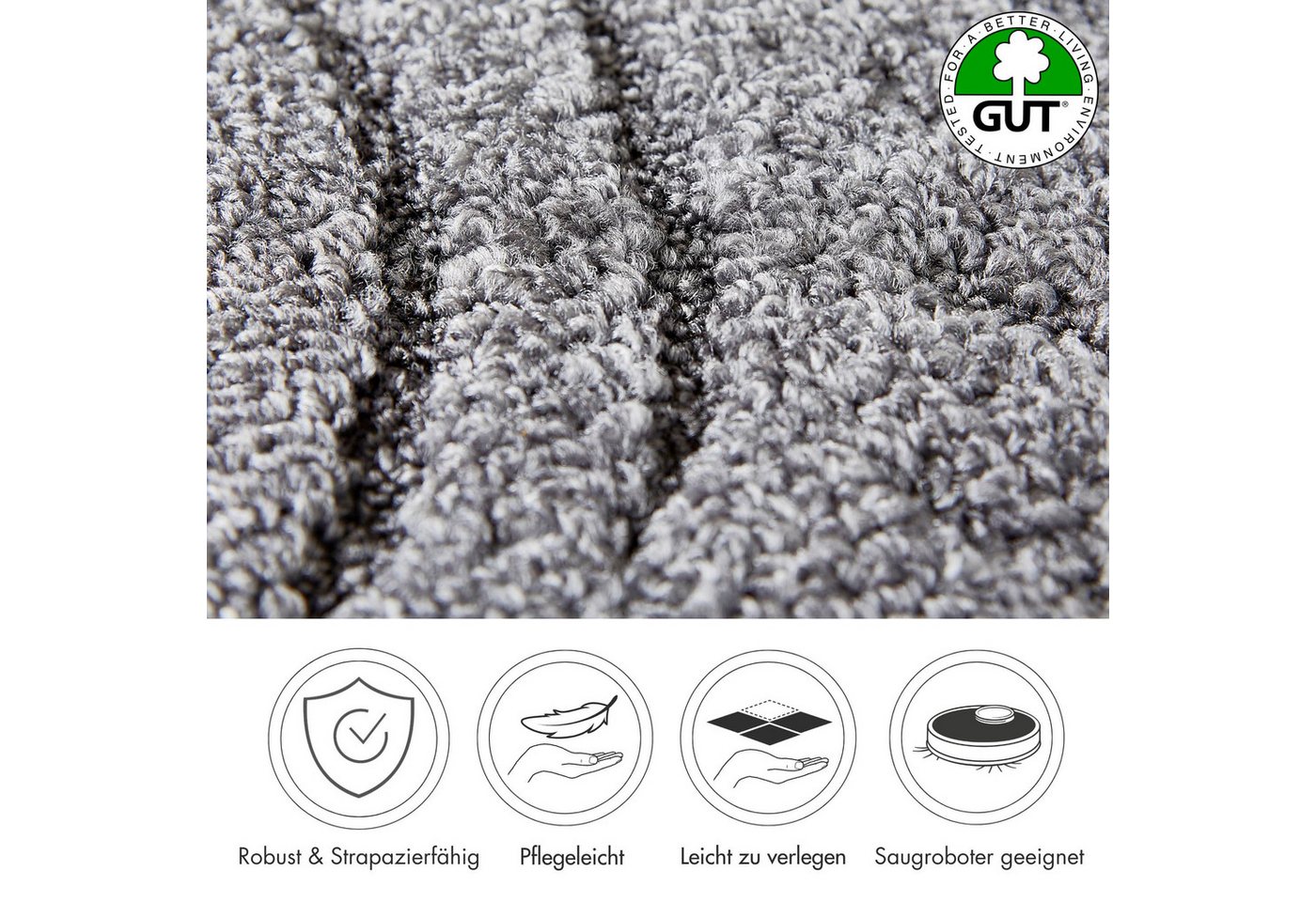 Andiamo Teppichboden Emmy, Strukturschlinge, Gesamthöhe ca. 9 mm, Luxusklasse LC1, rechteckig, Breite 200, 300, 400 oder 500 cm, Hoch-Tief Effekt, strapazierfäh – Bild 2 von 5