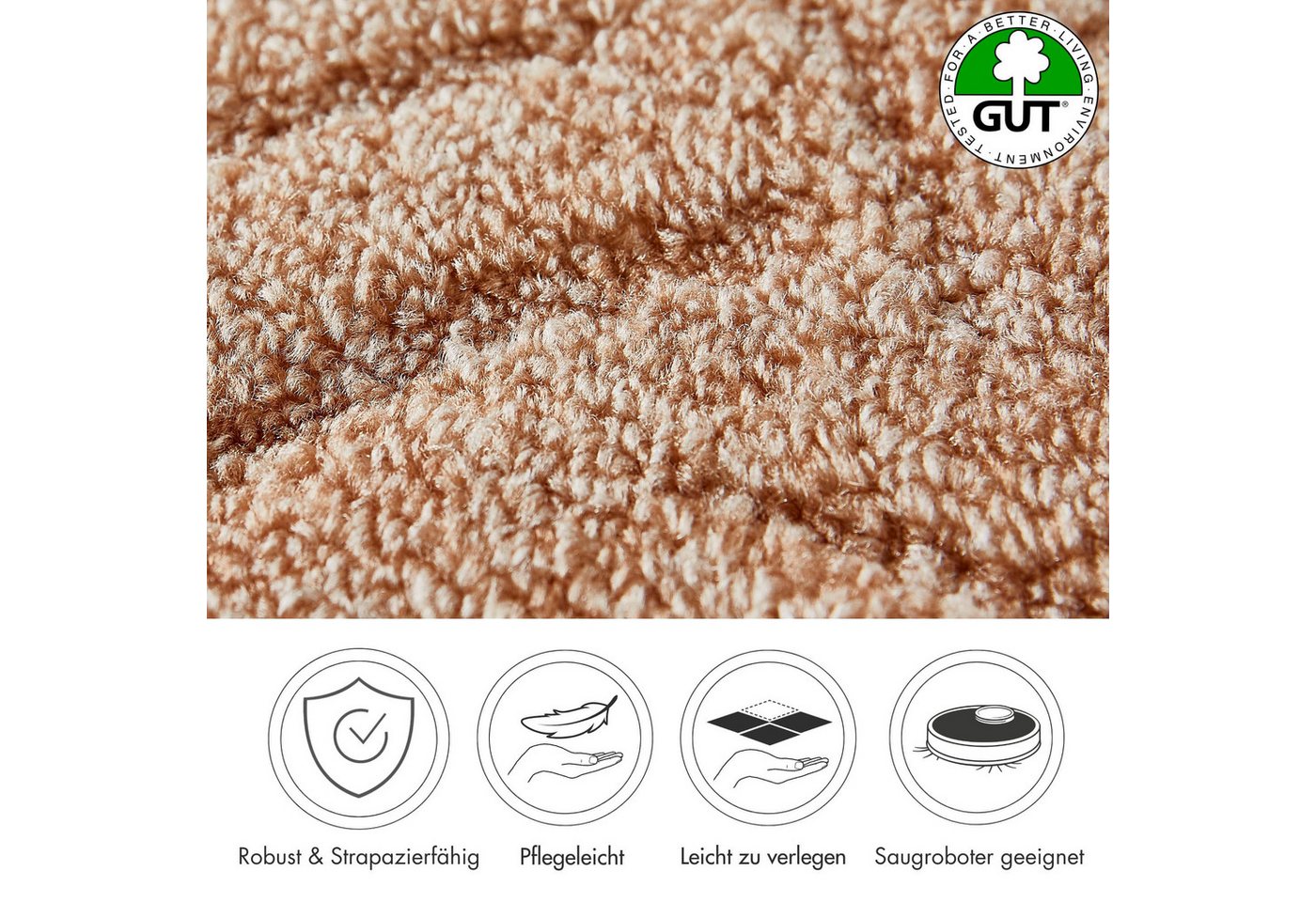 Andiamo Teppichboden Emmy, Strukturschlinge, Gesamthöhe ca. 9 mm, Luxusklasse LC1, rechteckig, Breite 200, 300, 400 oder 500 cm, Hoch-Tief Effekt, strapazierfäh – Bild 2 von 5