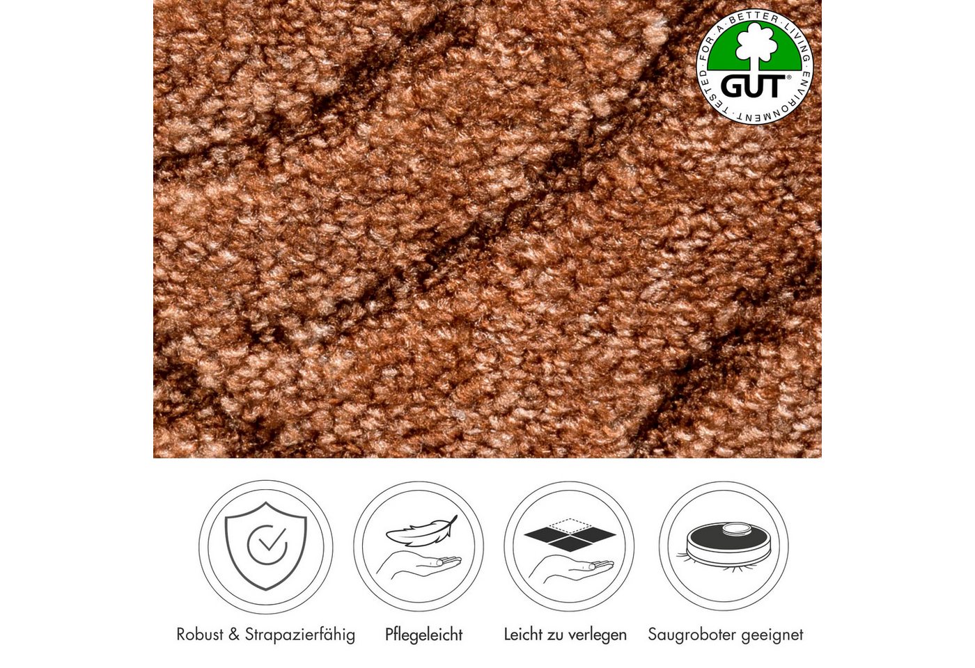 Andiamo Teppichboden Emmy, Strukturschlinge, Gesamthöhe ca. 9 mm, Luxusklasse LC1, rechteckig, Breite 200, 300, 400 oder 500 cm, Hoch-Tief Effekt, strapazierfäh – Bild 2 von 5
