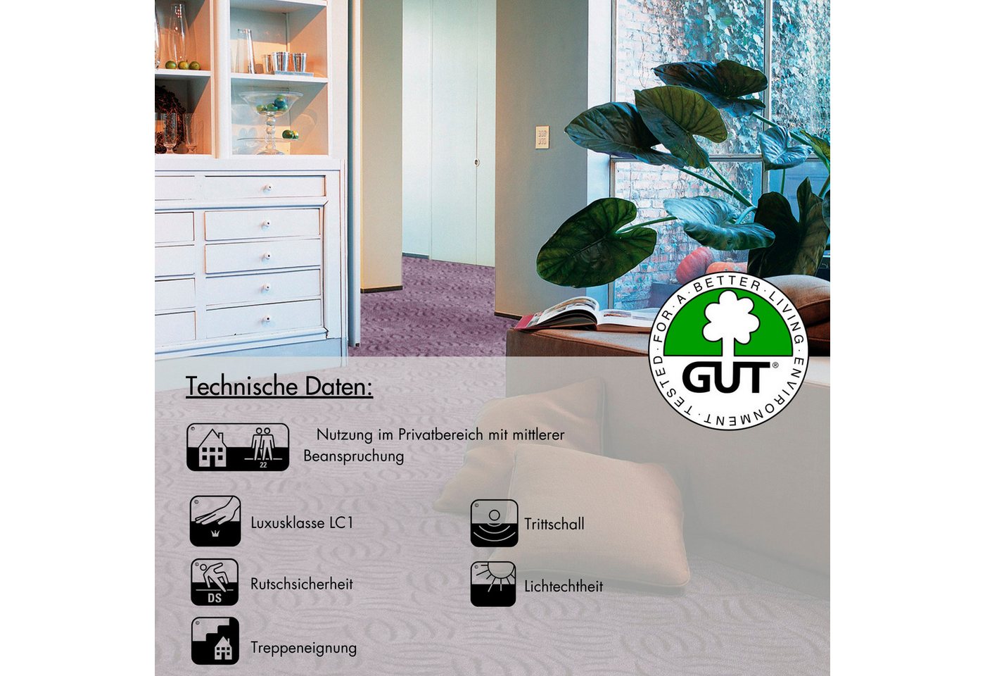 Andiamo Teppichboden Emmy, Strukturschlinge, Gesamthöhe ca. 9 mm, Luxusklasse LC1, rechteckig, gemustert, Breite 400 cm, Hoch-Tief Effekt, pflegeleicht, Wohnzim – Bild 5 von 5