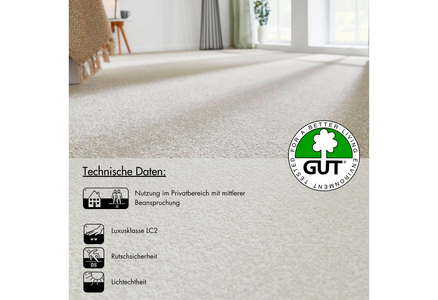 Andiamo Teppichboden Ines, Kräuselvelours, Gesamthöhe ca. 8,5 mm, Luxusklasse LC2, rechteckig, Uni Farben, Breite 400 cm, strapazierfähig & pflegeleicht – Bild 5 von 5