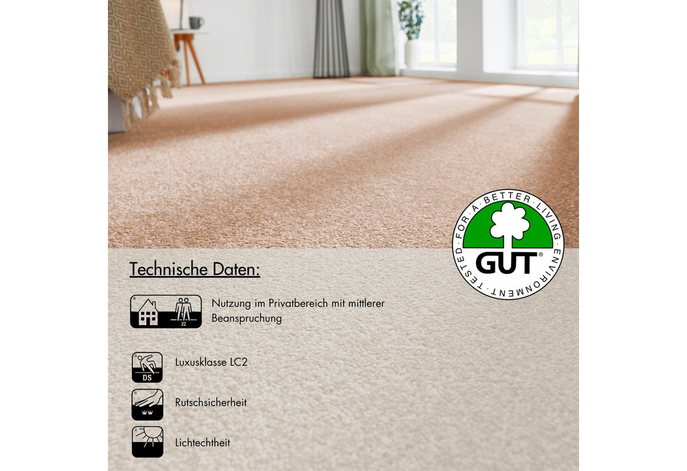 Andiamo Teppichboden Ines, Kräuselvelours, Gesamthöhe ca. 8,5 mm, Luxusklasse LC2, rechteckig, Uni Farben, Breite 400 cm, strapazierfähig & pflegeleicht – Bild 5 von 5