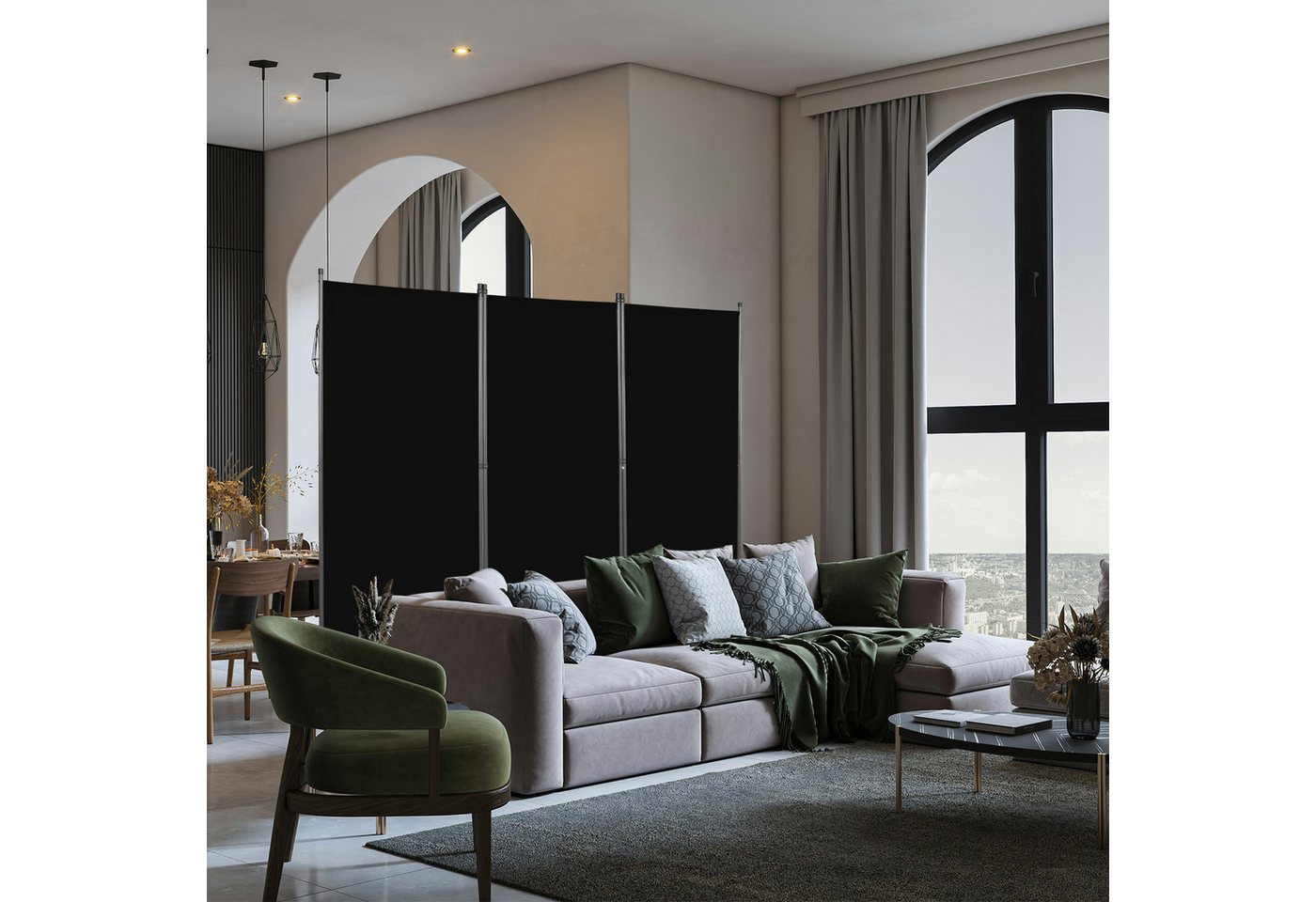 Angel Living Paravent mit Rollen, faltbarer Raumteiler aus Polyester & stabilem Metallrahmen (3 St), 3-teiliger Sichtschutz, freistehende Trennwand für Büro, Wo – Bild 5 von 5