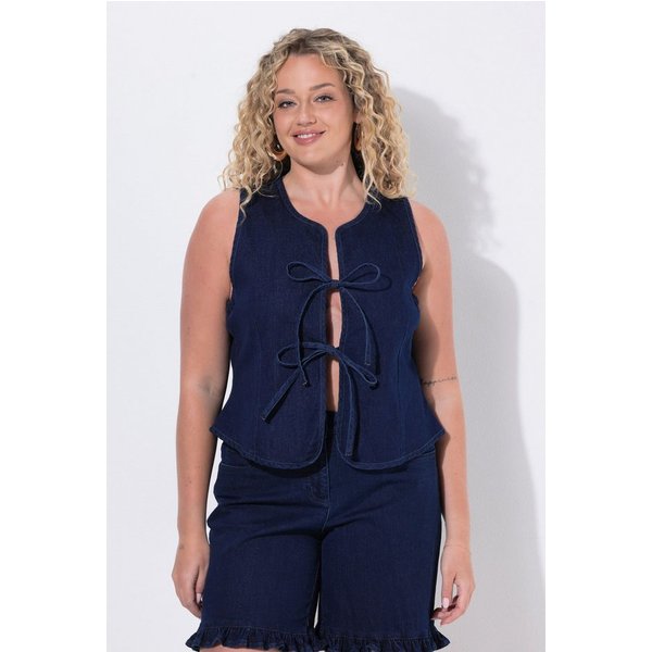 Angel of Style Steppweste Jeans-Weste Bindeband-Verschluss Stretchdenim