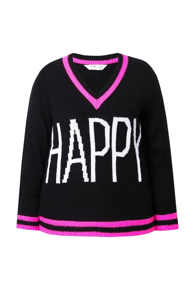 Angel of Style Strickpullover Pullover Straight Fit HAPPY Schriftzug Langarm – Bild 2 von 3