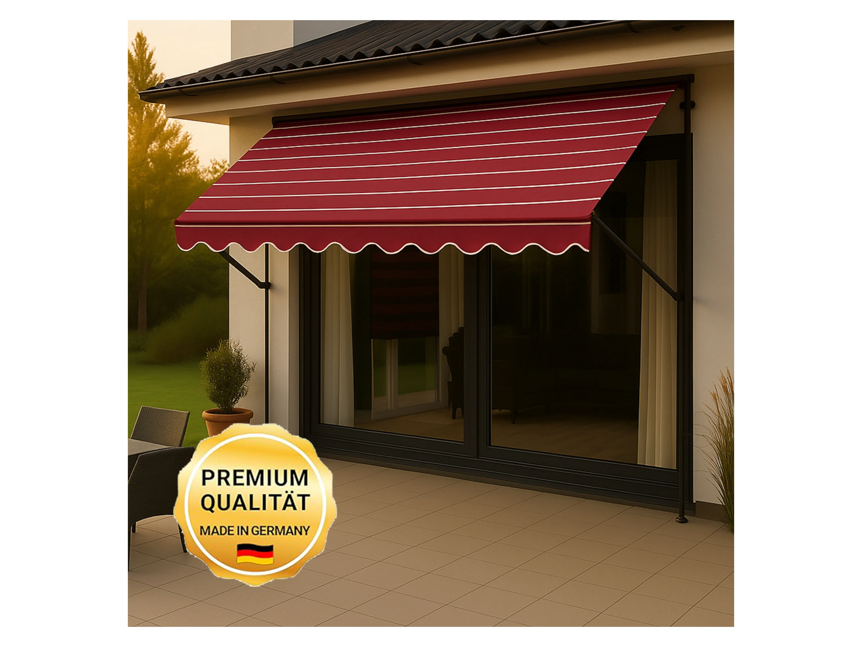 ANGERER Klemmmarkise (bordeaux, Nadelstreifen beige, 150 cm breit) – Bild 2 von 4