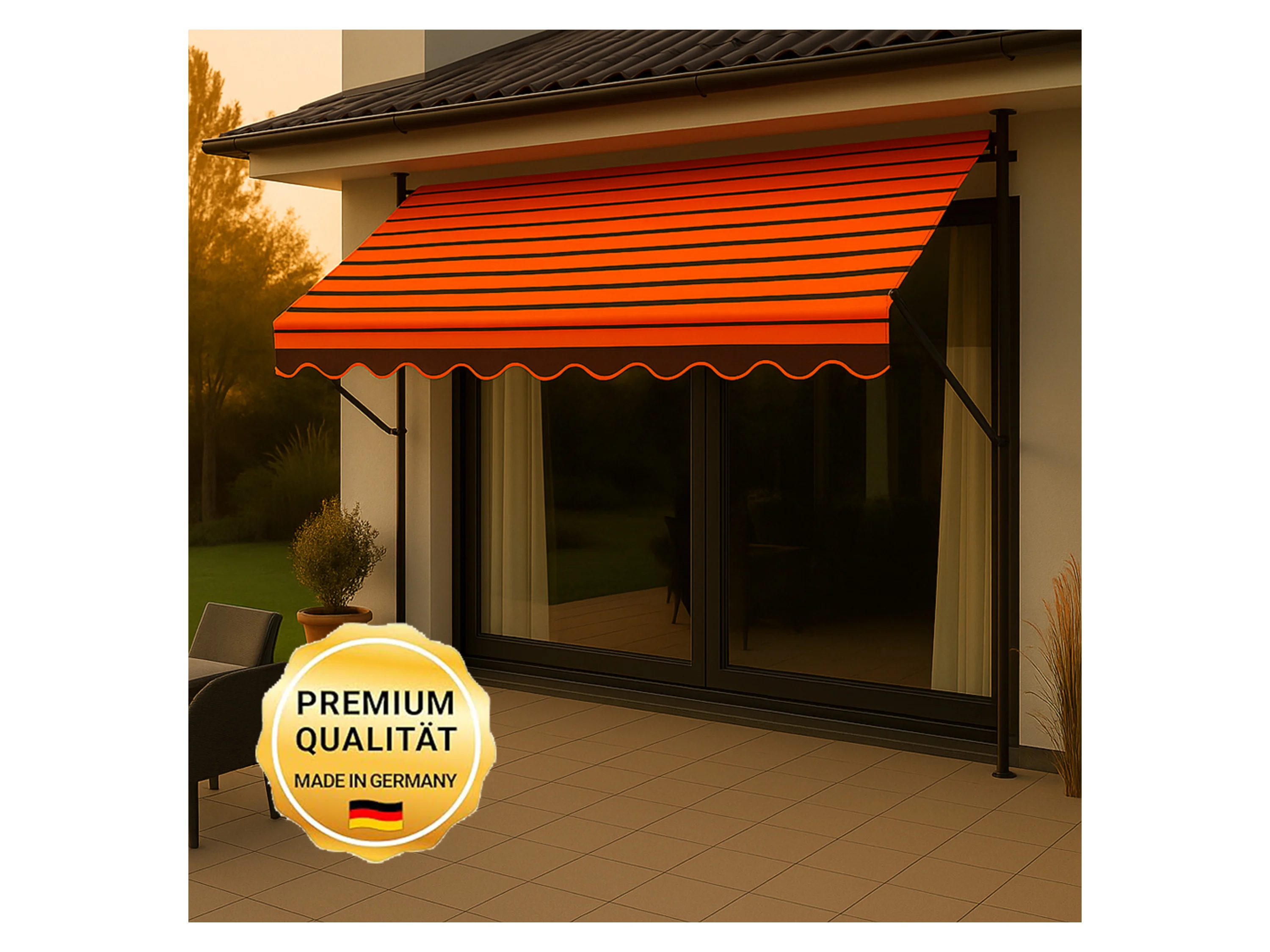 ANGERER Klemmmarkise (braun orange gestreift, 250 cm breit) – Bild 2 von 4