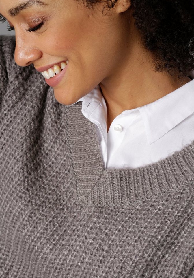 Aniston CASUAL Longpullover mit fixierten Umschlag an den langen Ärmeln – Bild 3 von 5