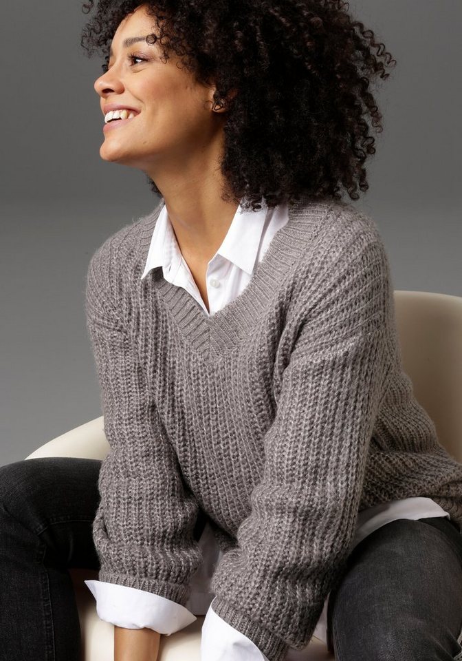 Aniston CASUAL Longpullover mit fixierten Umschlag an den langen Ärmeln – Bild 4 von 5