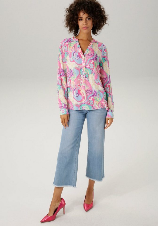Aniston CASUAL Schlupfbluse mit pastellfarbigem, grafischen Druck – Bild 4 von 5