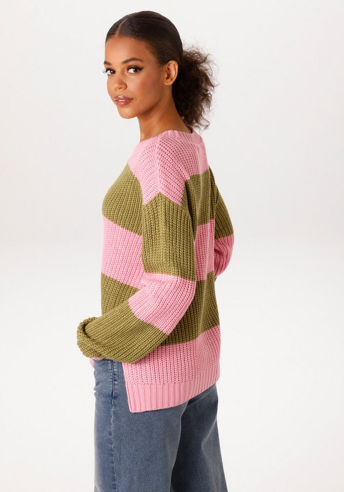 Aniston CASUAL Strickpullover im Colorblocking mit breiten Streifen – Bild 2 von 5