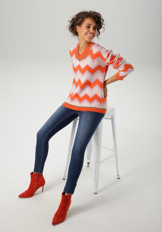Aniston CASUAL Strickpullover im interessantem Zick-Zack-Muster – Bild 4 von 5