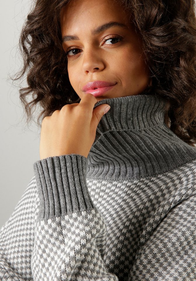 Aniston CASUAL Strickpullover im Karo-Dessin mit Streifen-Optik – Bild 3 von 5