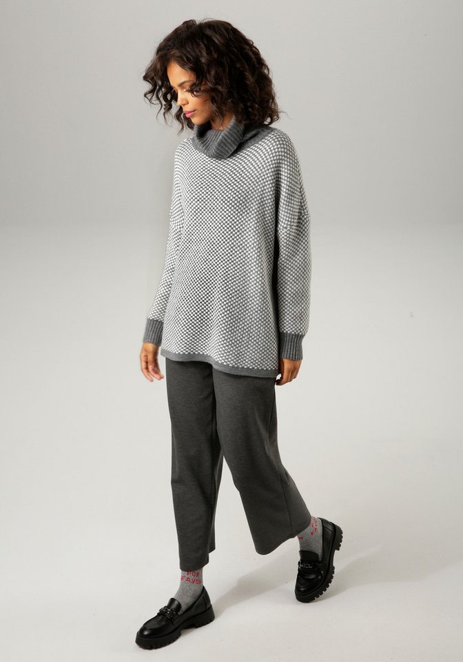 Aniston CASUAL Strickpullover im Karo-Dessin mit Streifen-Optik – Bild 4 von 5