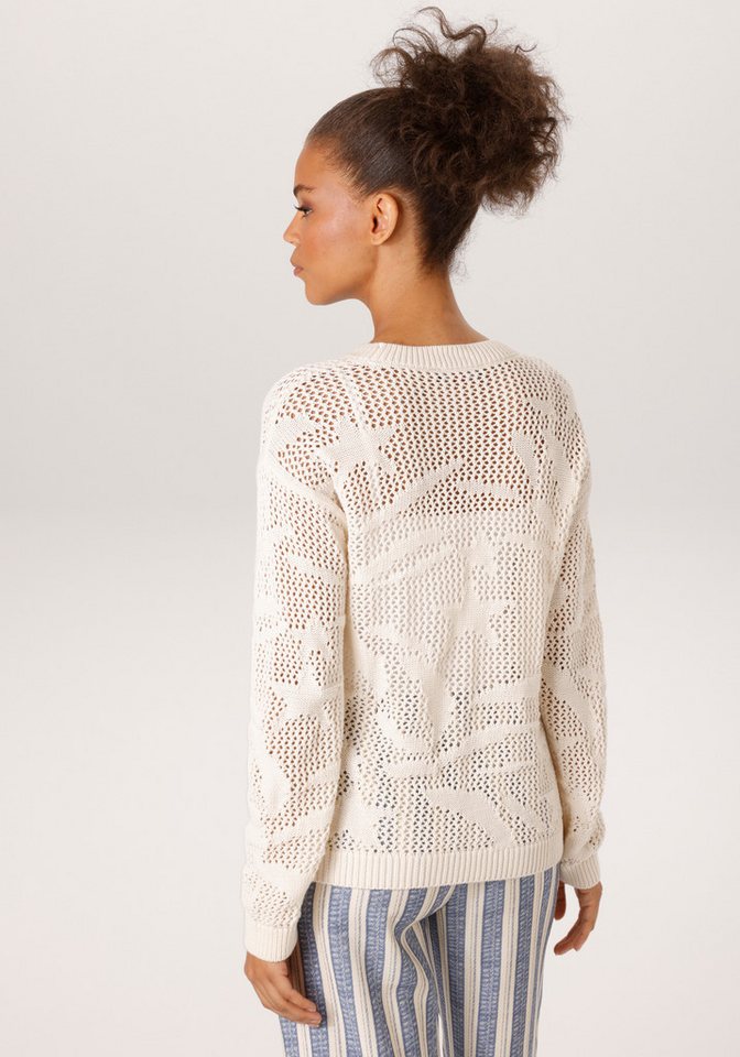 Aniston CASUAL Strickpullover im trendigen Ajour-Muster mit eingestrickten Motiven – Bild 2 von 5