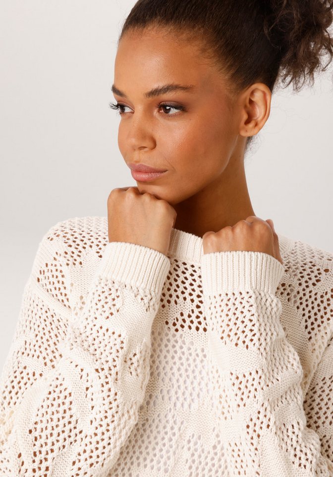 Aniston CASUAL Strickpullover im trendigen Ajour-Muster mit eingestrickten Motiven – Bild 3 von 5