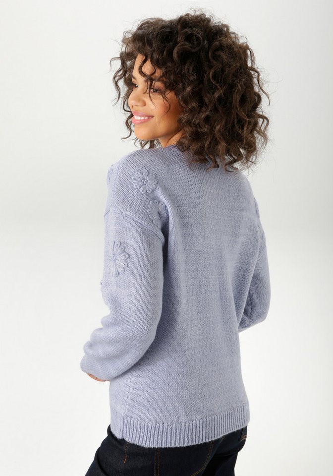 Aniston CASUAL Strickpullover mit aufgestrickten Blüten verziert – Bild 2 von 5
