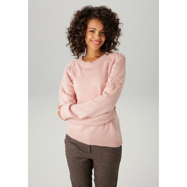 Aniston CASUAL Strickpullover mit aufgestrickten Blüten verziert