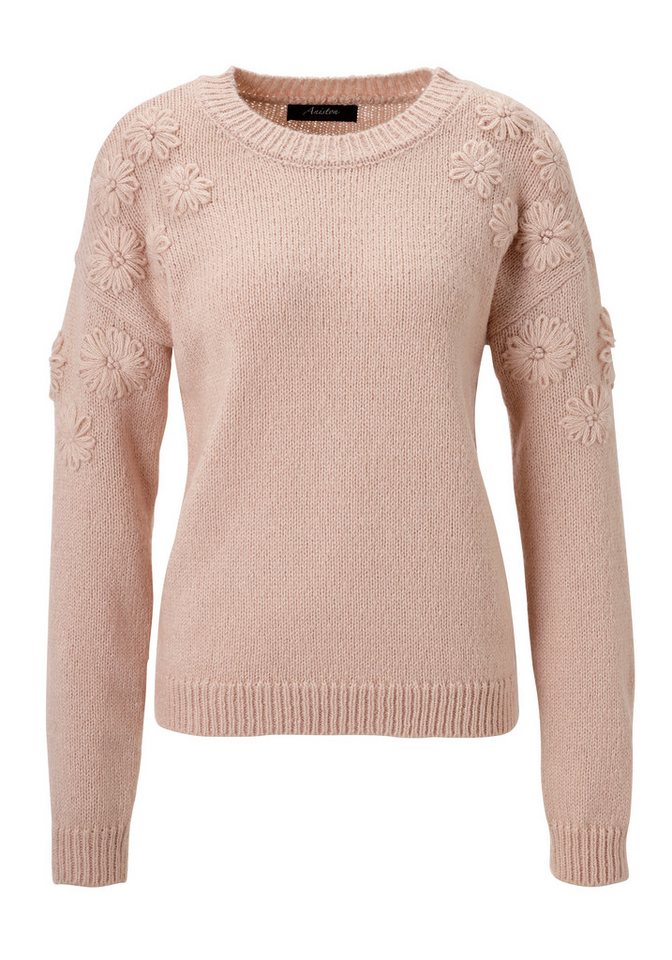 Aniston CASUAL Strickpullover mit aufgestrickten Blüten verziert – Bild 4 von 5