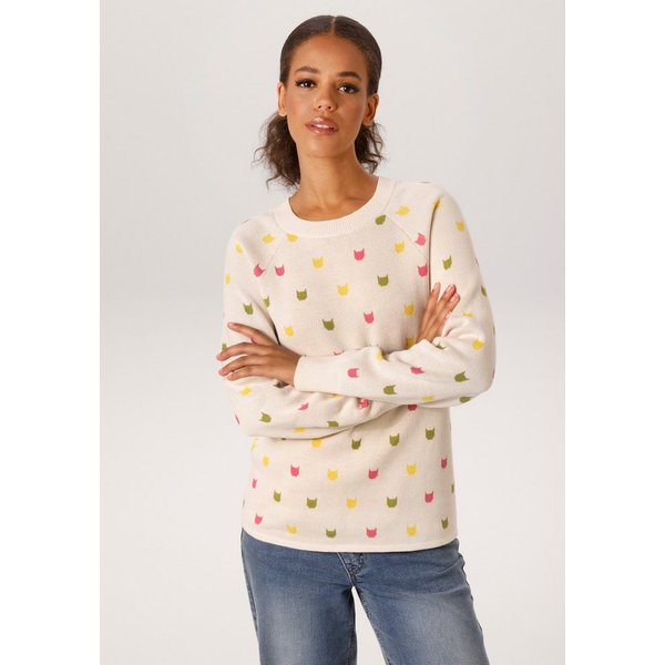 Aniston CASUAL Strickpullover mit eingestrickten grafischen Katzenköpfen
