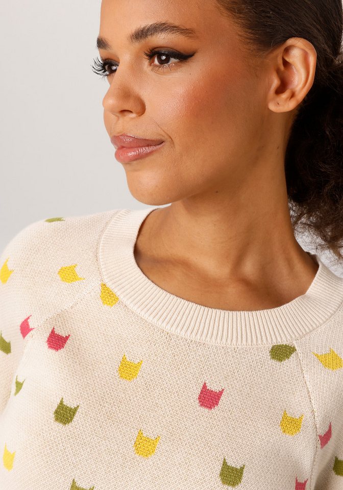 Aniston CASUAL Strickpullover mit eingestrickten grafischen Katzenköpfen – Bild 3 von 5