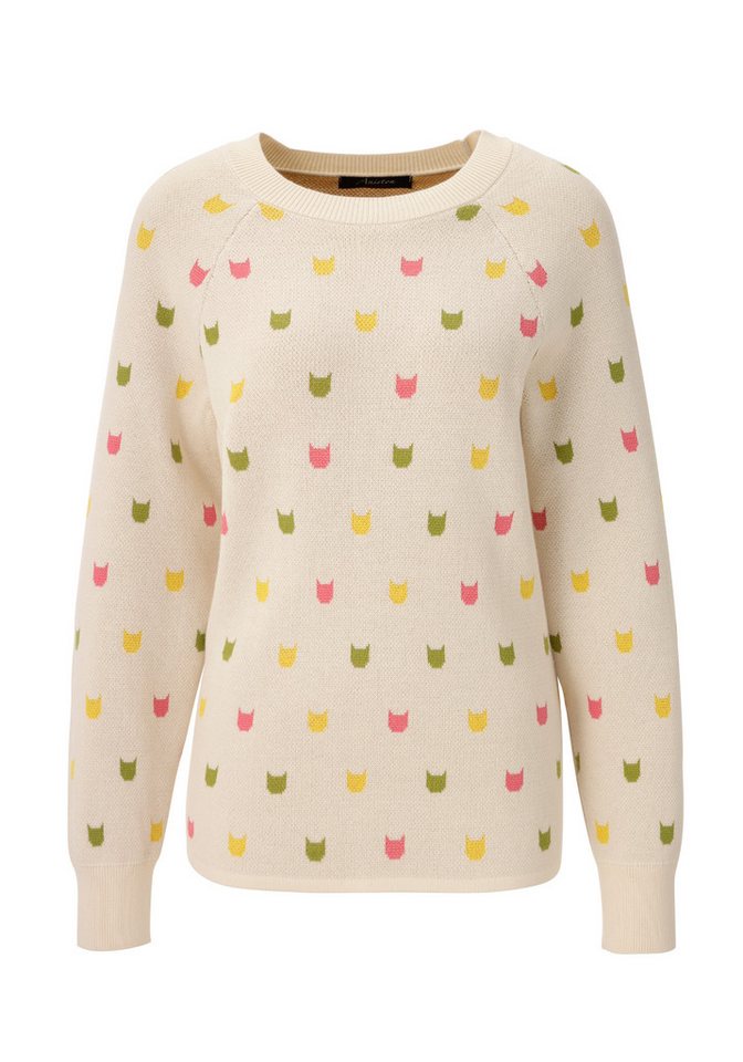 Aniston CASUAL Strickpullover mit eingestrickten grafischen Katzenköpfen – Bild 5 von 5