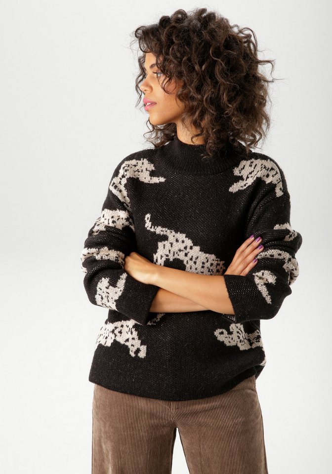 Aniston CASUAL Strickpullover mit eingestrickten Leoparden – Bild 2 von 5